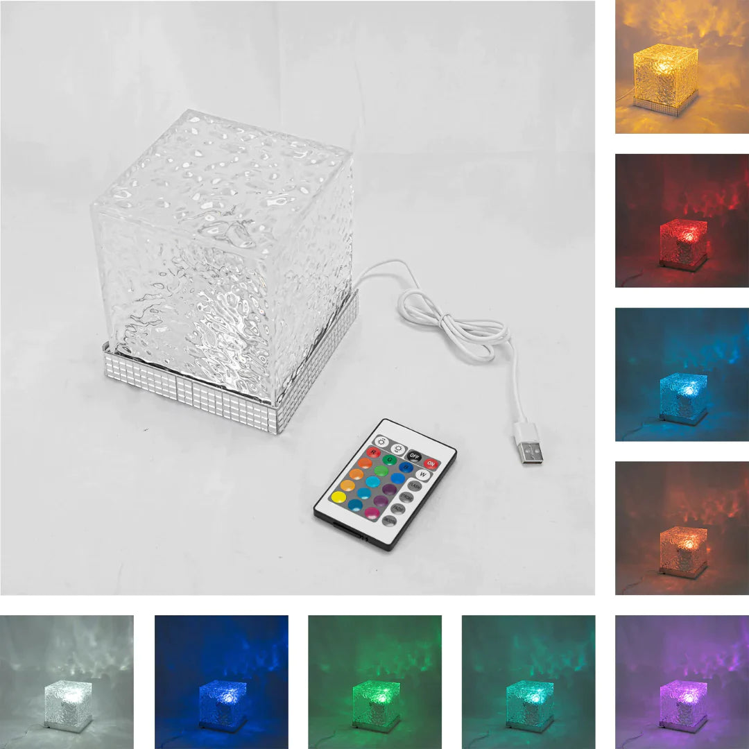 Dynamic Rotating Water Ripple Night Light, Colour Changing Crystal Lamp with Remote