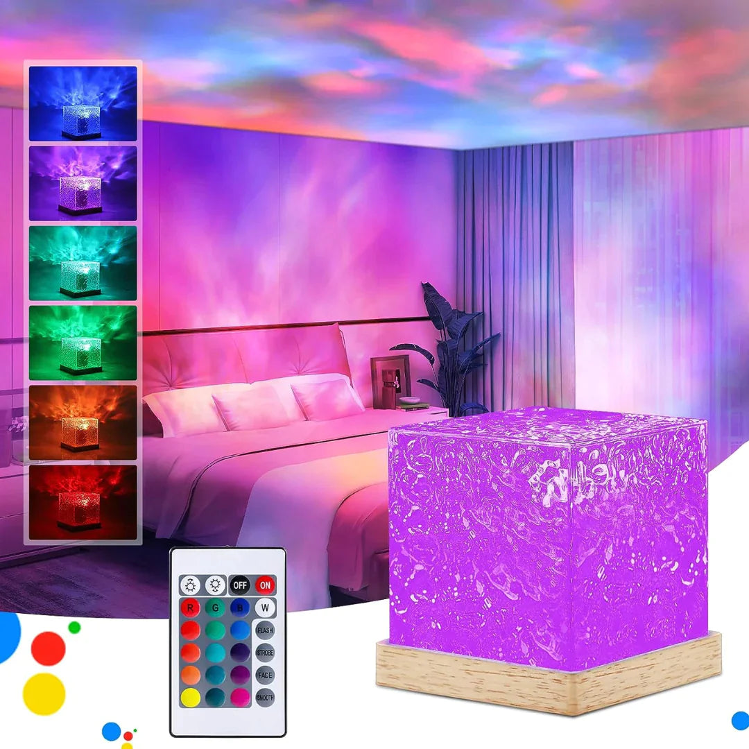 Dynamic Rotating Water Ripple Night Light, Colour Changing Crystal Lamp with Remote